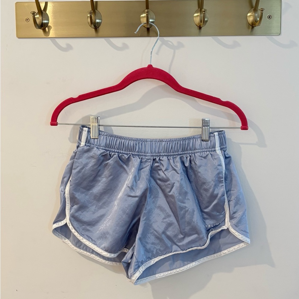 aerie Light Blue Athletic Running Shorts with White Trim